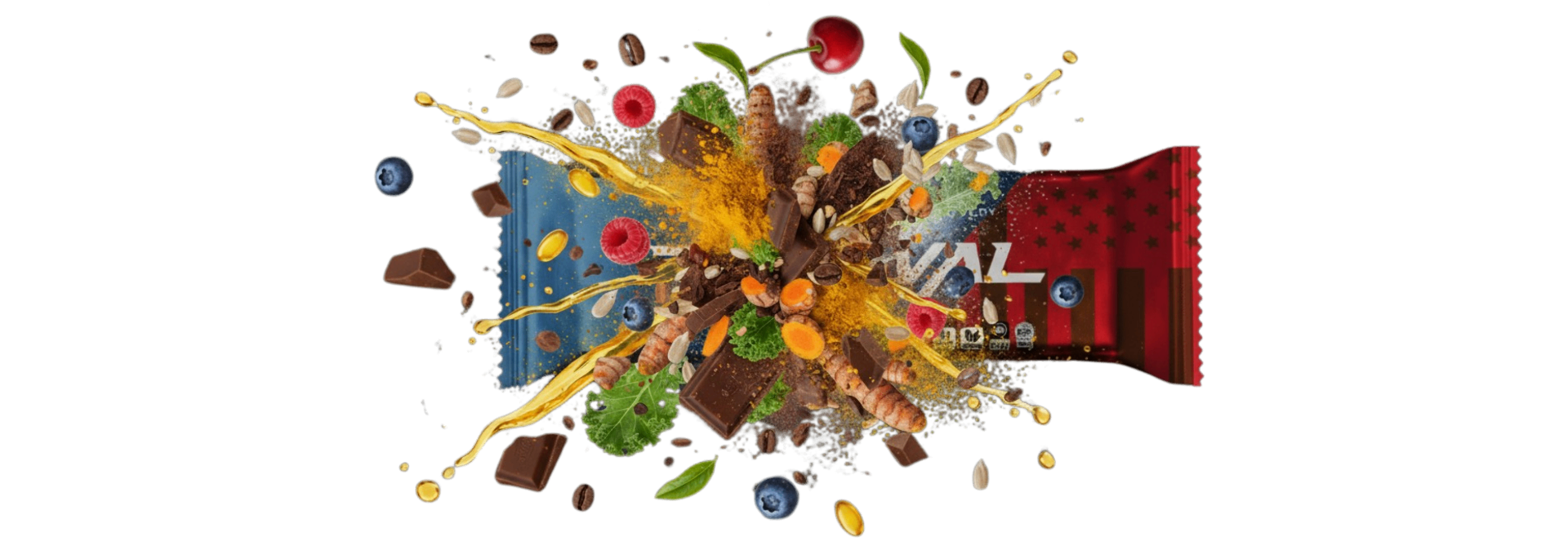 Thrival bar with real food ingredients exploding out